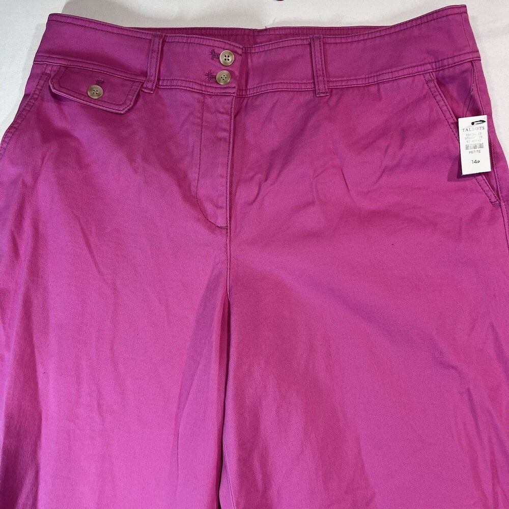 NWT Talbots Wide Leg Pants 14P Pink Twill High Rise Comfort Stretch Trouser - Picture 5 of 11